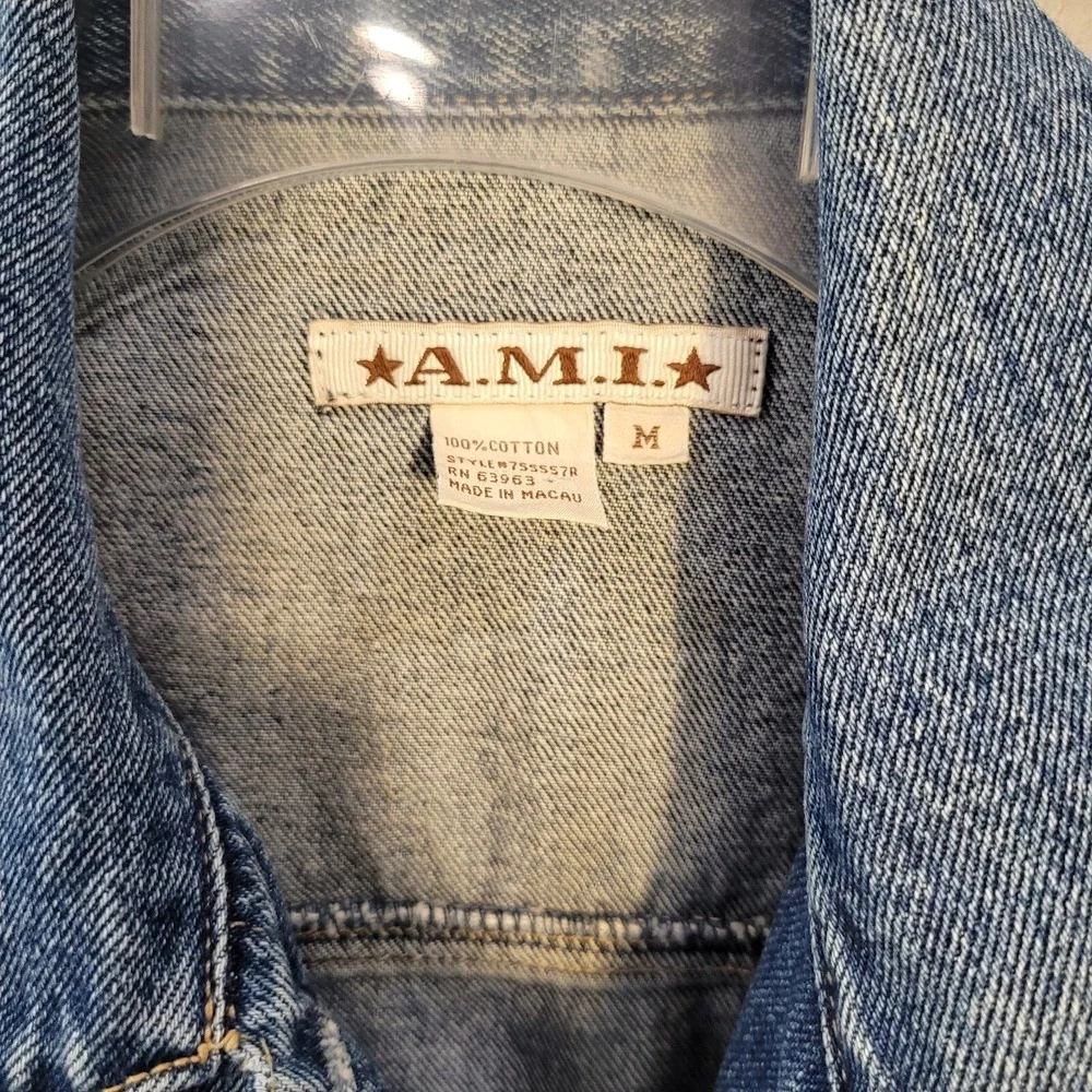 Denim Jacket Women's Embroidered Size M Fashion Fall Wear A.M.I Brand - Picture 2 of 7